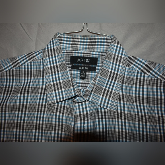 Apt 9 Men Blue Check Long Sleeve Slim Fit Shirt SZ 17 - Picture 1 of 5